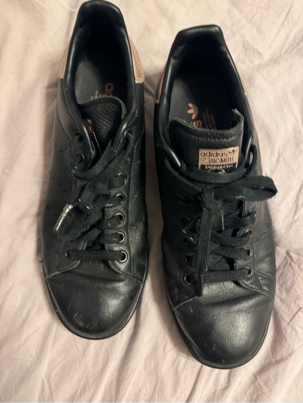 adidas Stan Smith women’s Leather Sneakers - Black with Rose Gold Heel